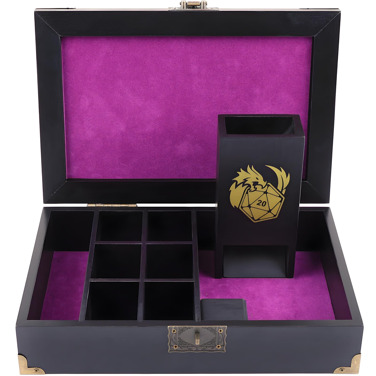 DND Dice Tray & Tower Storage Box, Wooden Dice Holder Case Organizer (Rolling Tray, Dice Roller Tower, Dice Container), RPG Accessories for Dungeons and Dragons/D&D MTG Board Game DM & Player Gifts