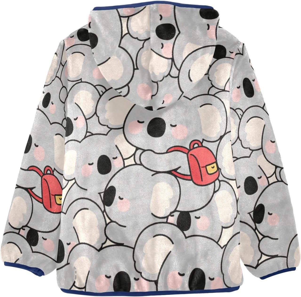 Cute Cartoon Koala Grey Boys Zip Sweatshirt Children Plush Coat Navy Blue Fall Baby Boys Clothes 3T