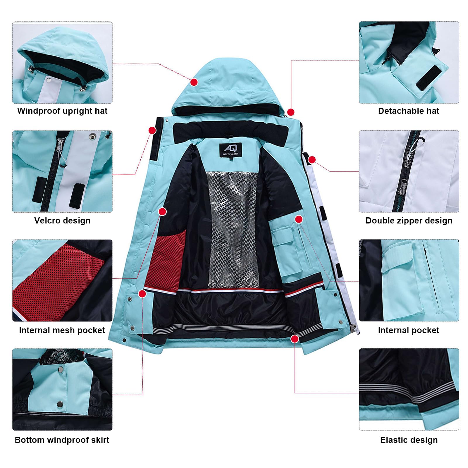 ALSOGO Damen Skijacke & Skihose Set Skianzug 2 teilig Schneeanzug 10.000mm Wasserdicht Warm Winterjacke mit Abnehmbare Kapuzen zum Skifahren Snowboarden Schneejacke Schneehose TY133PK Schwarz XL
