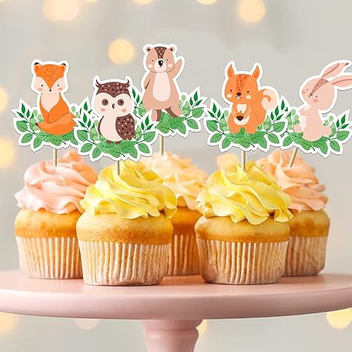 Miniatura 5 de 36 decoraciones para cupcakes de bosque, animales del bosque, decoración de baby shower para niños y niñas, decoración de pasteles de selva para