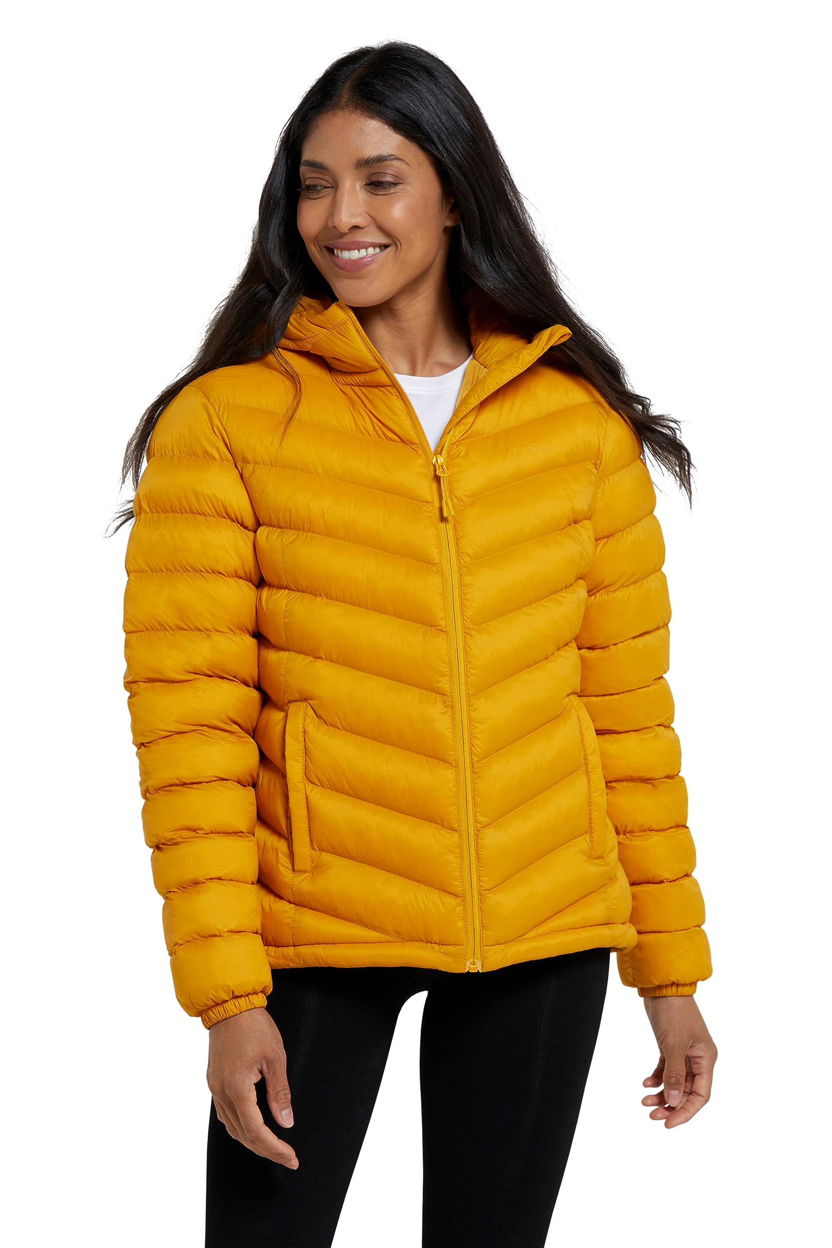Mountain Warehouse Women's Yellow Seasons Padded Jacket - Water Resistant Coat, Puffer Jacket, Front Pockets, Adjustable Elastic Cuffs & Hood - For Spring Summer, Outdoors Size 10