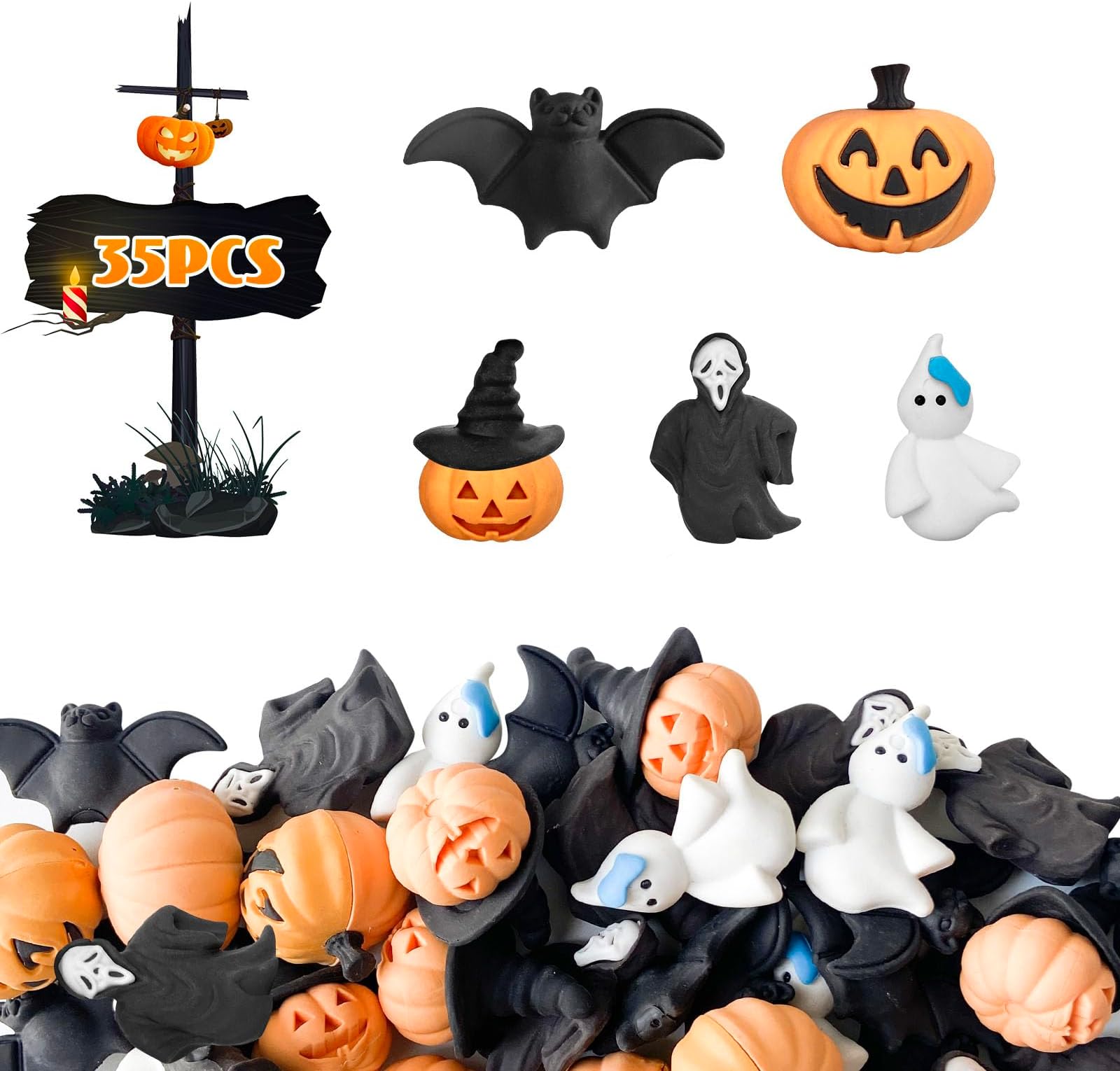 Halloween Erasers for Kids 110 pcs Pumpkin Erasers Bulk 3D Halloween Mini Eraser for