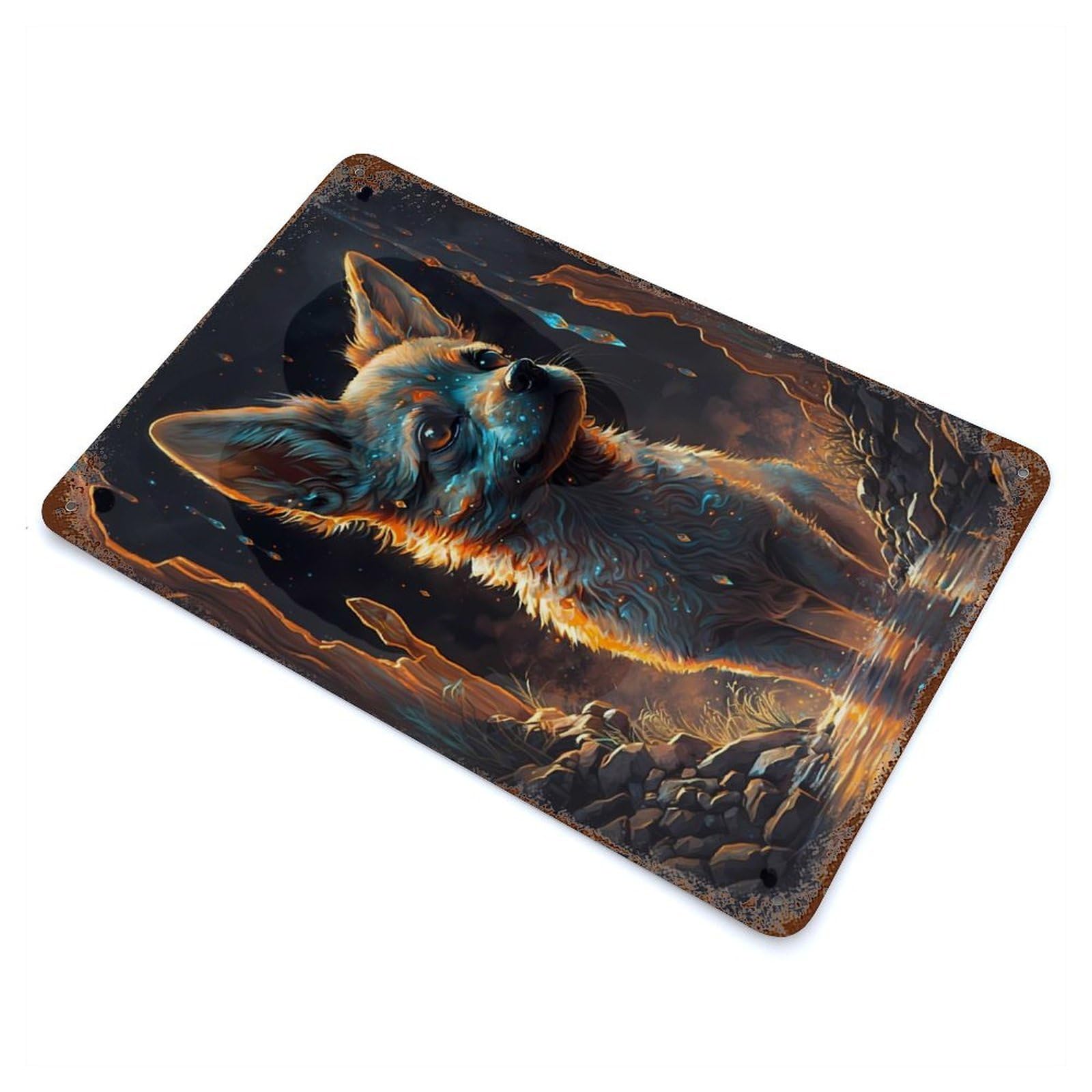 Garage Style Chihuahua Dog Fiction Aged Metal Wall Plaque 11.8"x7.9", Decorative Metal Wall Art for Bar And Workshop