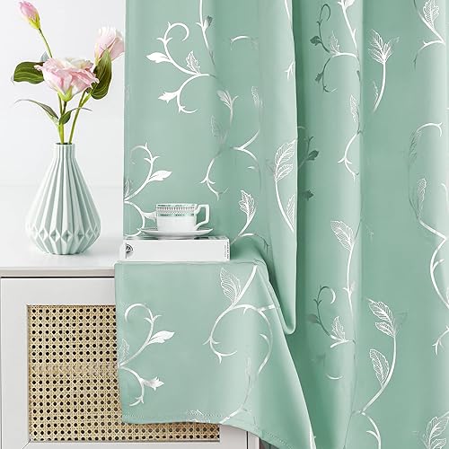 Miniatura 5 de BUHUA Cortinas opacas de 84 pulgadas de largo, con patrón de estampado de vid para oscurecer la habitación, cortinas y cortinas para sala de estar,