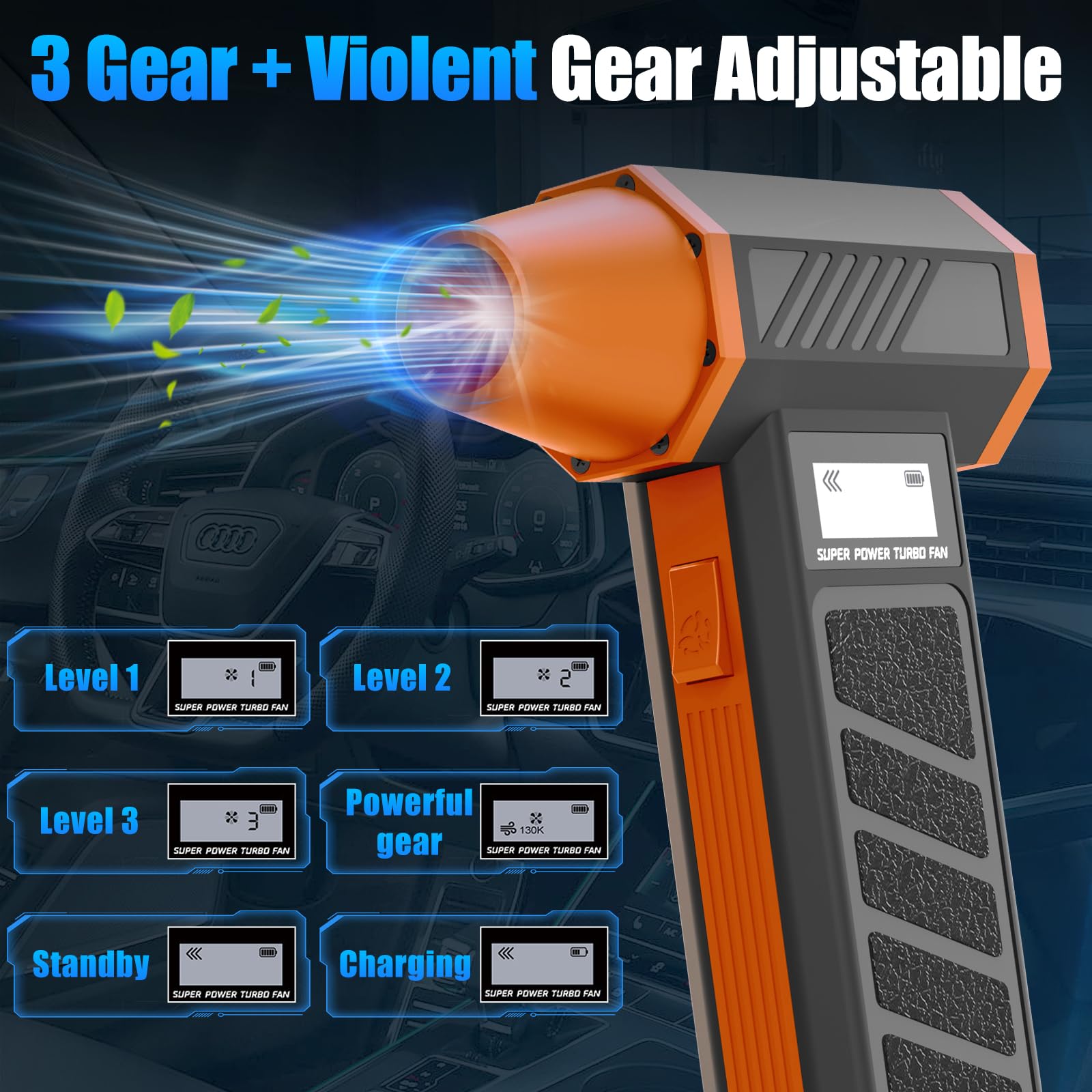 Souffleur Air Comprimé et Aspirateur, Bombe Air Sec Souffleur PC | 130000 RPM, Dépoussiérants Puissants électrique 4 Vitesses avec Lumière LED, Mini Souffleur pour Nettoyage PC/Voiture/Maison