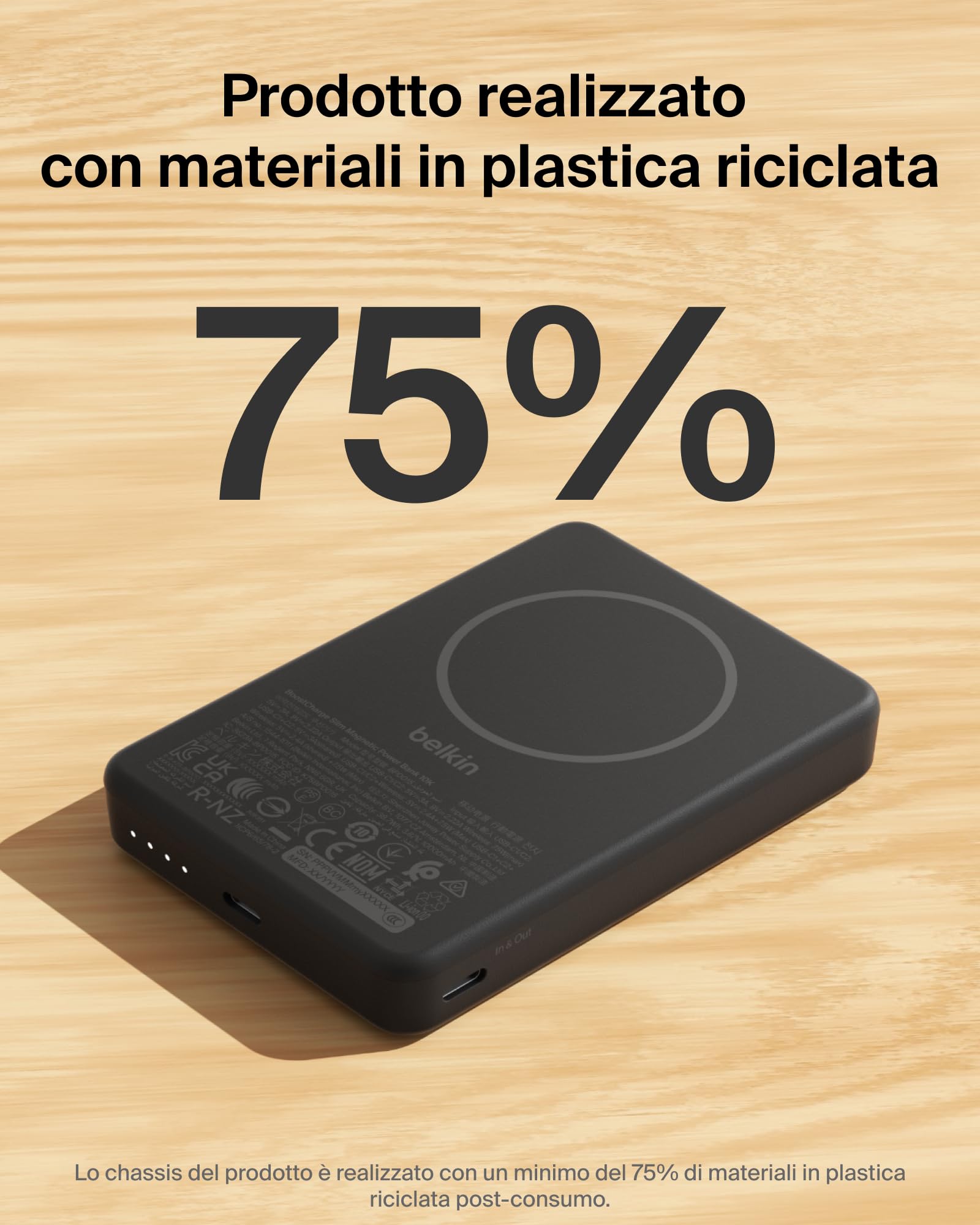 Belkin BoostCharge Power Bank Magnetico 10000mAh, Porte USB-C - Nero | Caricatore Portatile 10000mAh Wireless, Anello Magnetico, 2 USB-C, Pre-Caricato, Leggero, Cavo Incluso, Sicuro per l'Aereo