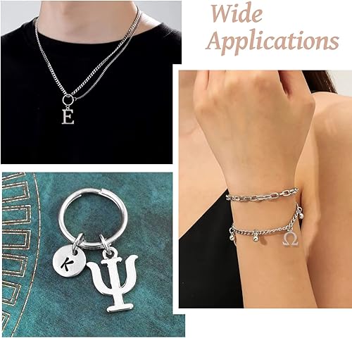 Miniatura 3 de Dijes de acero inoxidable con letras griegas, alfabeto griego, alfabeto de metal, surtido de lotes a granel, dijes de letras para hacer joyas y