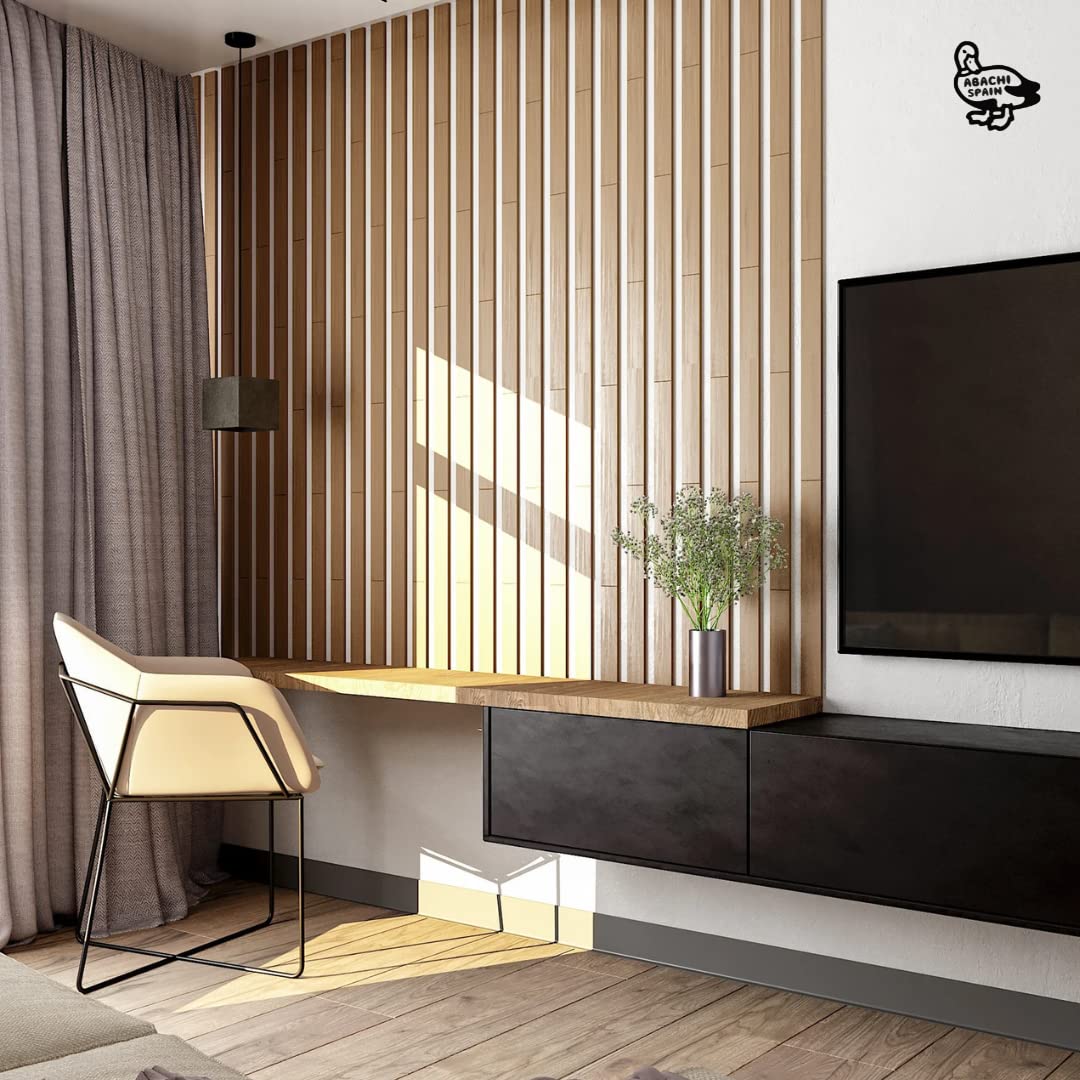 Listones Decorativos de Madera Autoadhesivos. Instalación Fácil con Cinta 3M. Paneles Techo y Pared. Pack 30 Uds, Varios Tamaños. Decoración y Calidez Hogar