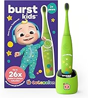 Vista 6 de CoComelon x BURSTkids - Cepillo de dientes eléctrico para niños con 4 cabezales de repuesto, cerdas suaves, cepillo de dientes para niños y niños