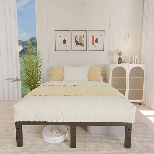 Miniatura 3 de ALDRICH Marco de cama de metal de 12 pulgadas, tamaño Queen, plataforma de listones de acero básico negro doble, marcos de cama resistentes sin