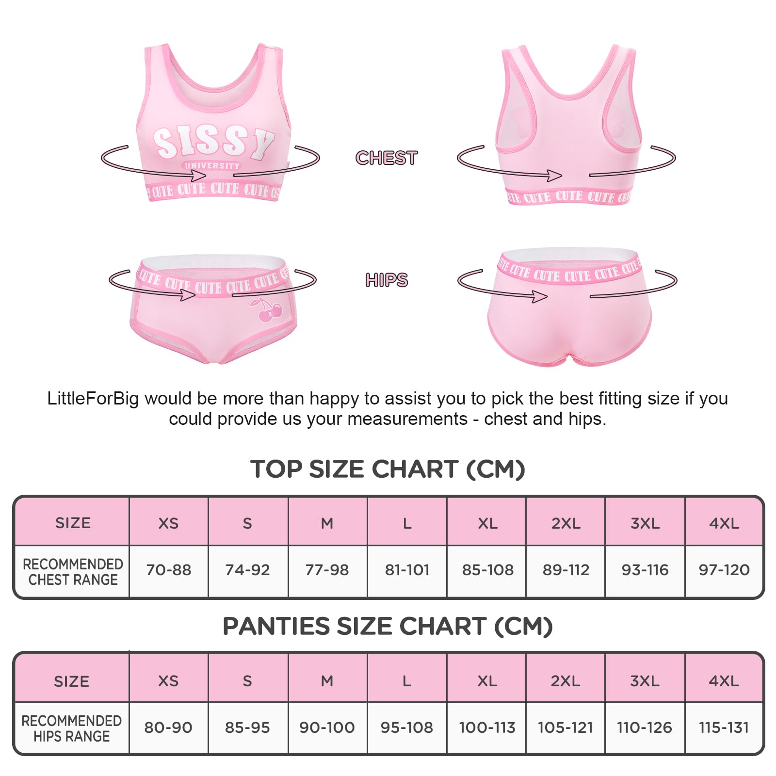 LittleForBig Unisex Baumwolle Camisole und Höschen Sport Loungewear Bralette Set – Sissy University Bralette Set