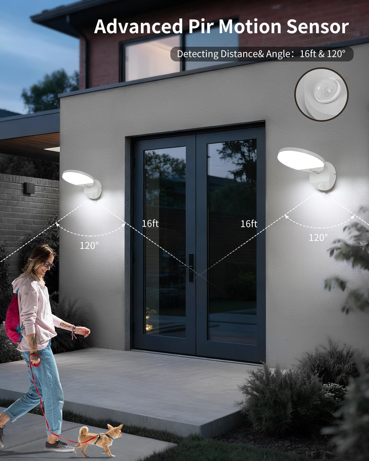 LED Modern Motion Sensor Outdoor Lights Fixtures Wired Round 18W Wall Sconce Light Exterior Porch Lights for Patio Garage Doorway Matt White Cool White 6000K
