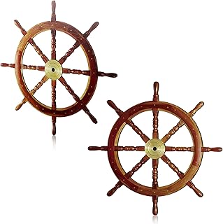 Tatuo 2 Pcs Ship Wheel Wall Decor Pirate Party Decorations Thin Flat Wooden Nautical Wall Art 2d Wood Beach Boat Cruise Ship Steering Wheel for Home Bedroom Decor(15 Inch)