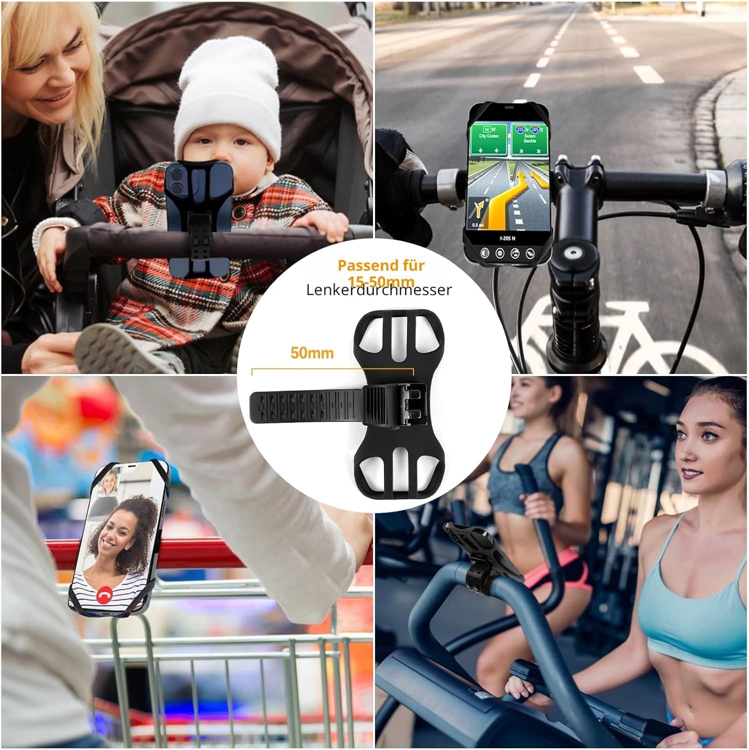 Porta Cellulare Bici, Universale Supporto Smartphone per Bici 360° Rotabile, Staccabile Telefono Porta per MTB Moto Bicicletta Compatibile con iPhone 17/16/15/14, Smartphone 4.5"-7.0" (Nero-4)