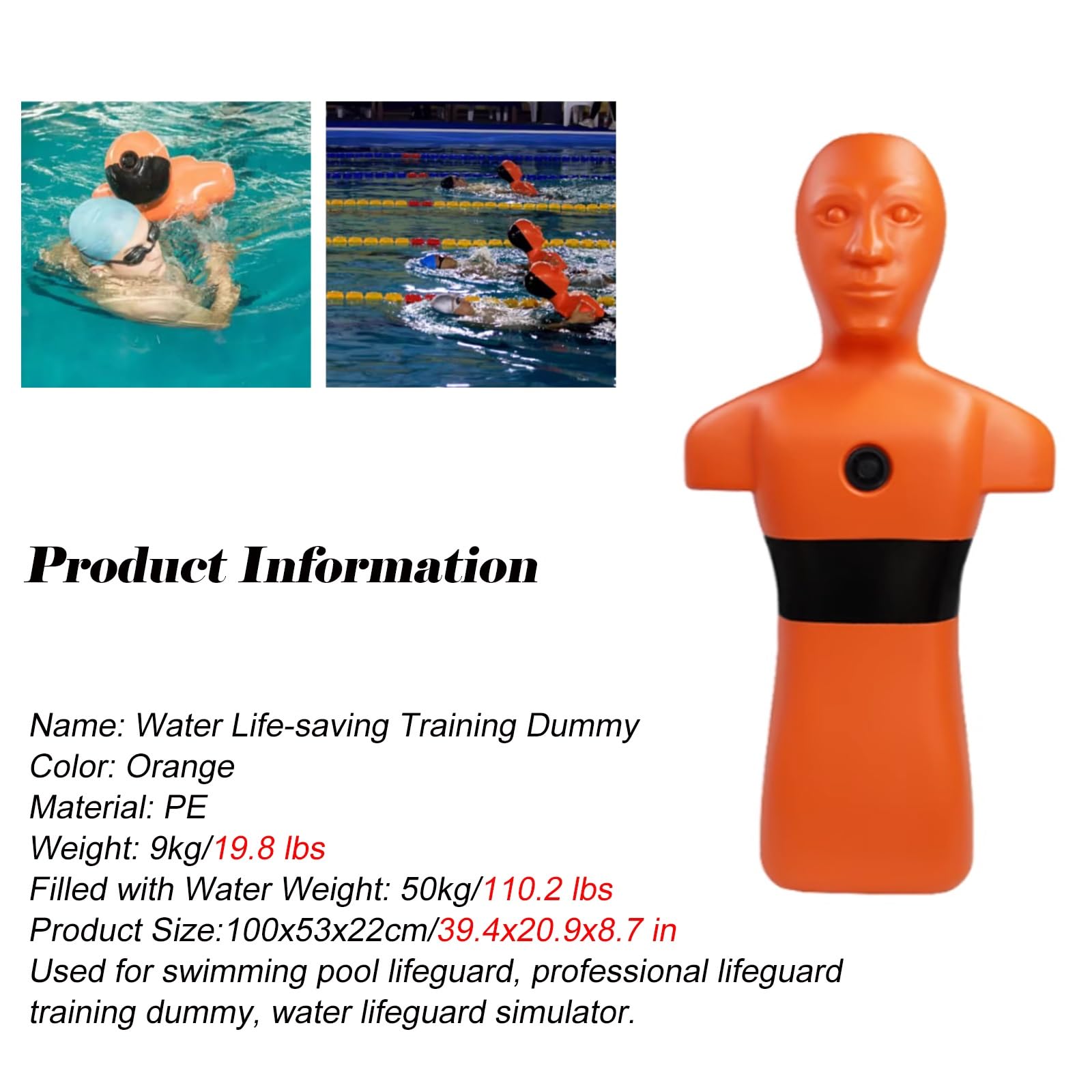 MZZKFC Pool Rescue Dummy Adjustable Weight, Water Rescue Training Dummy Rapid Water Injection and Drainage, Water Life-Saving Training Model Simulating Drowning(Orange,4 pcs)