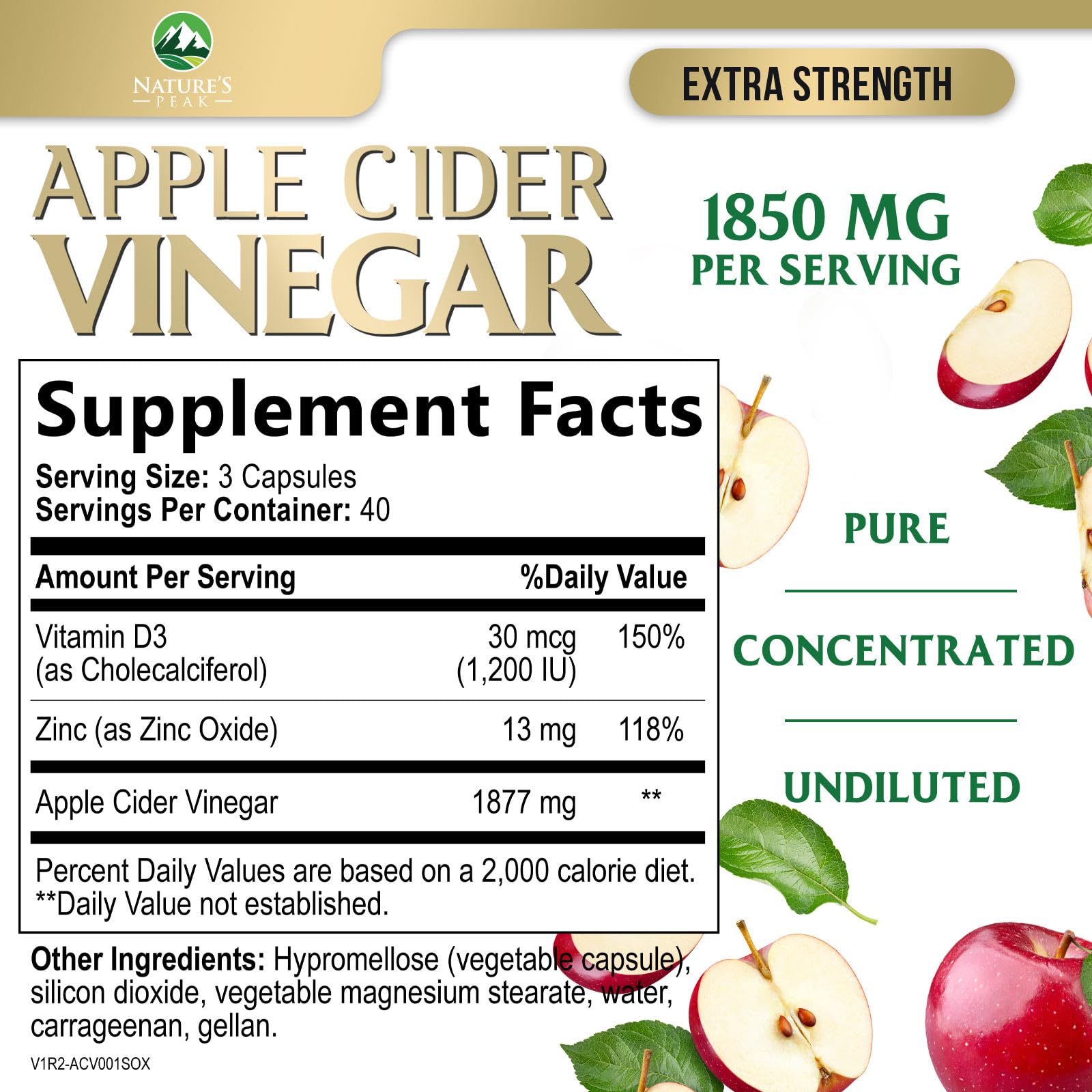 Apple Cider Vinegar 1877mg Per Serving - Vitamin D3, Zinc & Best ACV Supplement Pills Supporting Gut Health for Better Digestion & Immune System Support, Sourced from The Mother - 120 Capsules — Amazon image 2