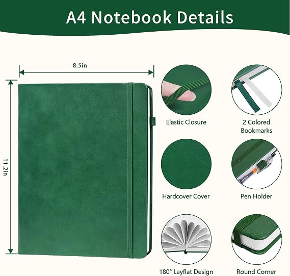 A4 Notebook, 2 Pack Lined Journal Notebook, 160 Pages Each for Men & Women