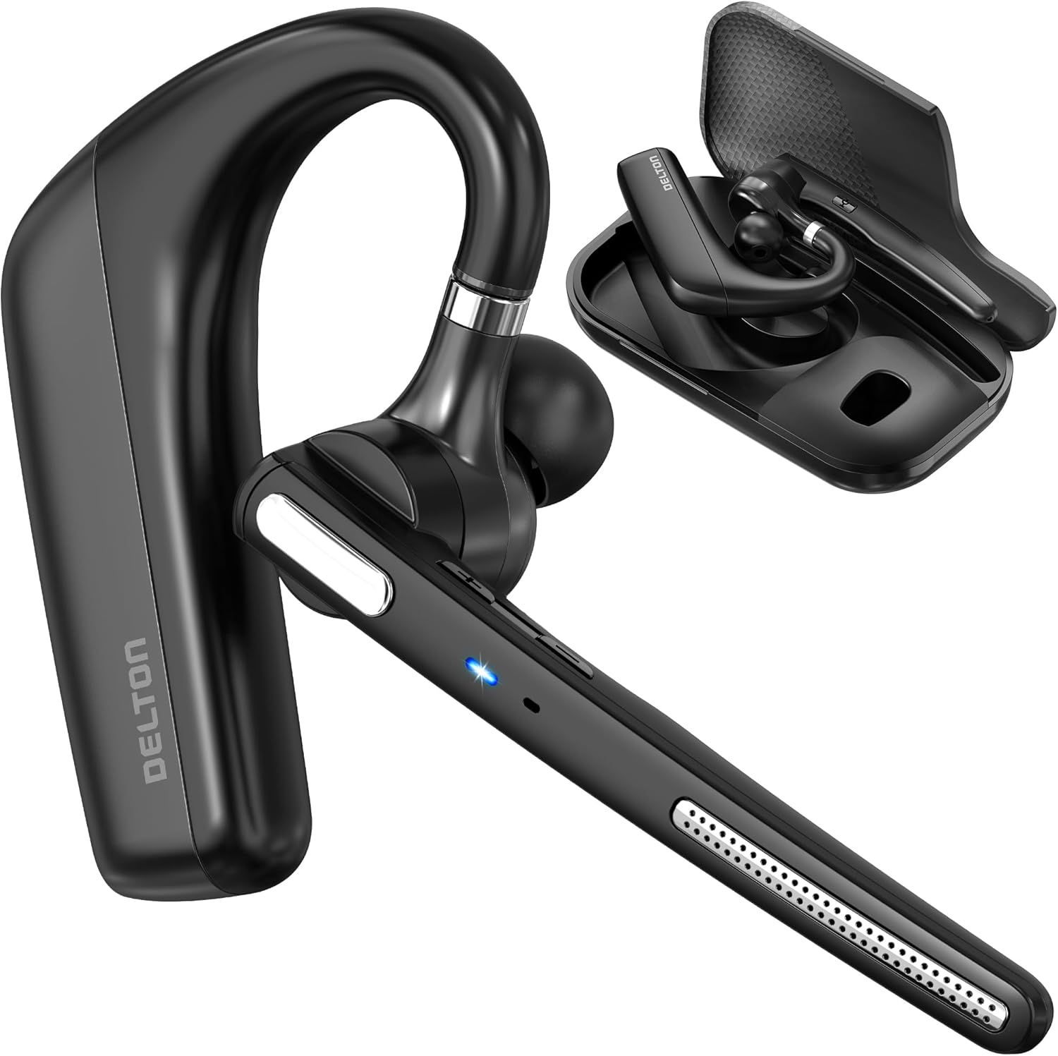Ultralight Bluetooth Headset with Noise Cancelling Microphone, Bluetooth Earpiece with Carrying Case, Wireless Headset for PC/Laptop, Compatible with MS Teams, Zoom, Google Meet, and More - Black