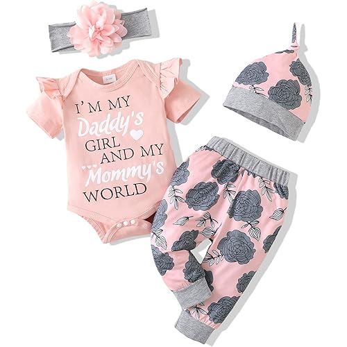 Renotemy Newborn Infant Baby Girl Clothes Summer Outfits Infant Romper Pants Cute Toddler Girl Clothes Gift Set
