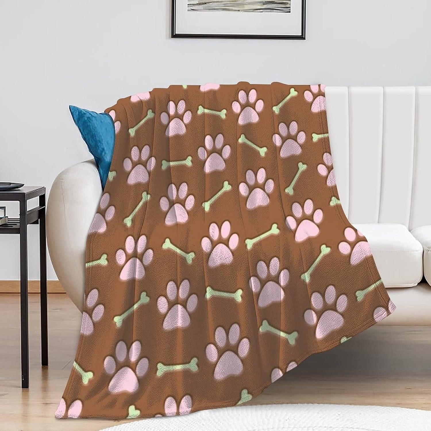 Couverture Chien 3D Plaid Polaire 220x240 Empreintes de Pattes de Chien Doux Microfibre Couverture en Flanelle Kaki Couvertures et Plaids Chaud pour lit Jeté de Canapé 3604y