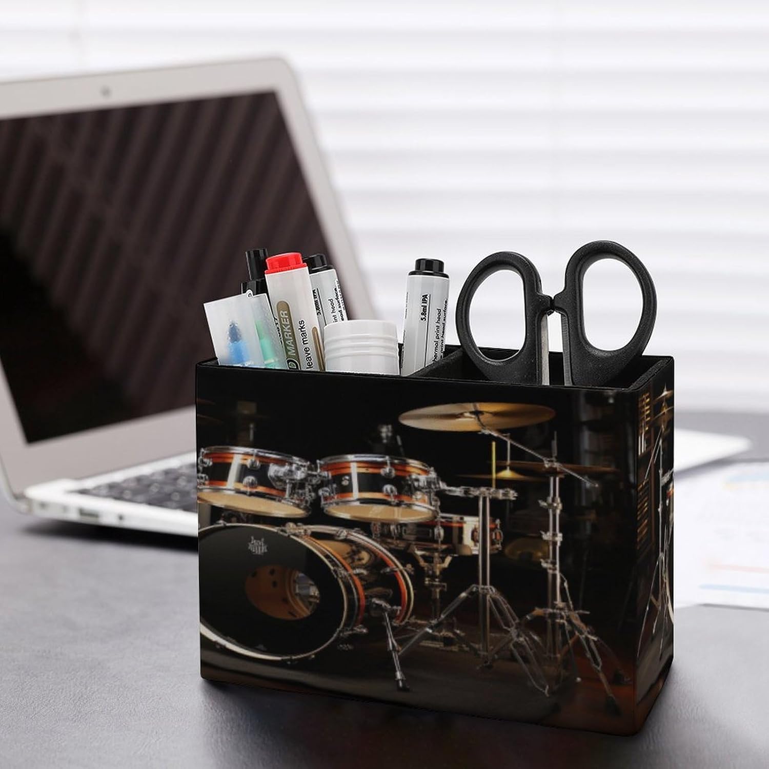 PU Leather Desk Drum Set Pencil Holder for Office Supplies image 5