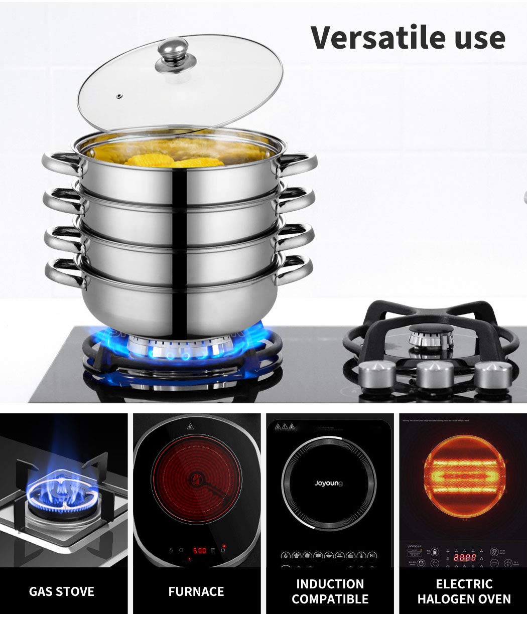 Taylor & Brown 4 Tier Steamer Three Piece Stainless Steel Steamer Pan Set with Non Stick Base