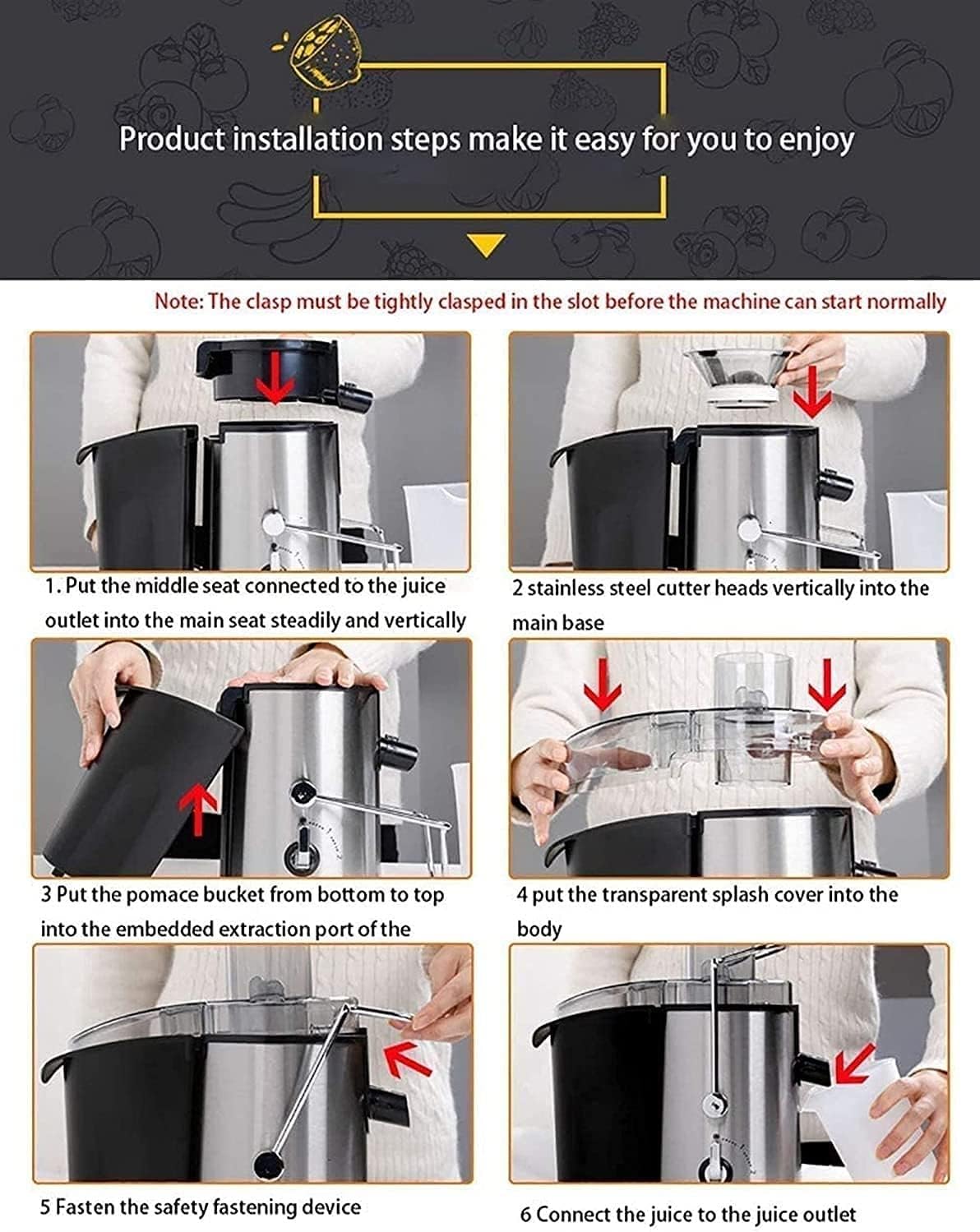 Juicer Machine 3 Inch Feed Chute Juice Extractor for Whole Fruits and Vegetables Easy to Clean Drip-stop Spout Stainless Steel Juicer