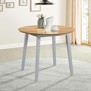 GOLDFAN Small Solid Wooden Round Dining Table Oak Kitchen Table for Dining Room Home Lounge Furniture,Grey (Only Table)