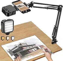 Suporte para telemóvel, braço articulado com luz LED, suporte flexível para telemóvel para transmissão ao vivo, gravação de vídeo, desenho, cozinha