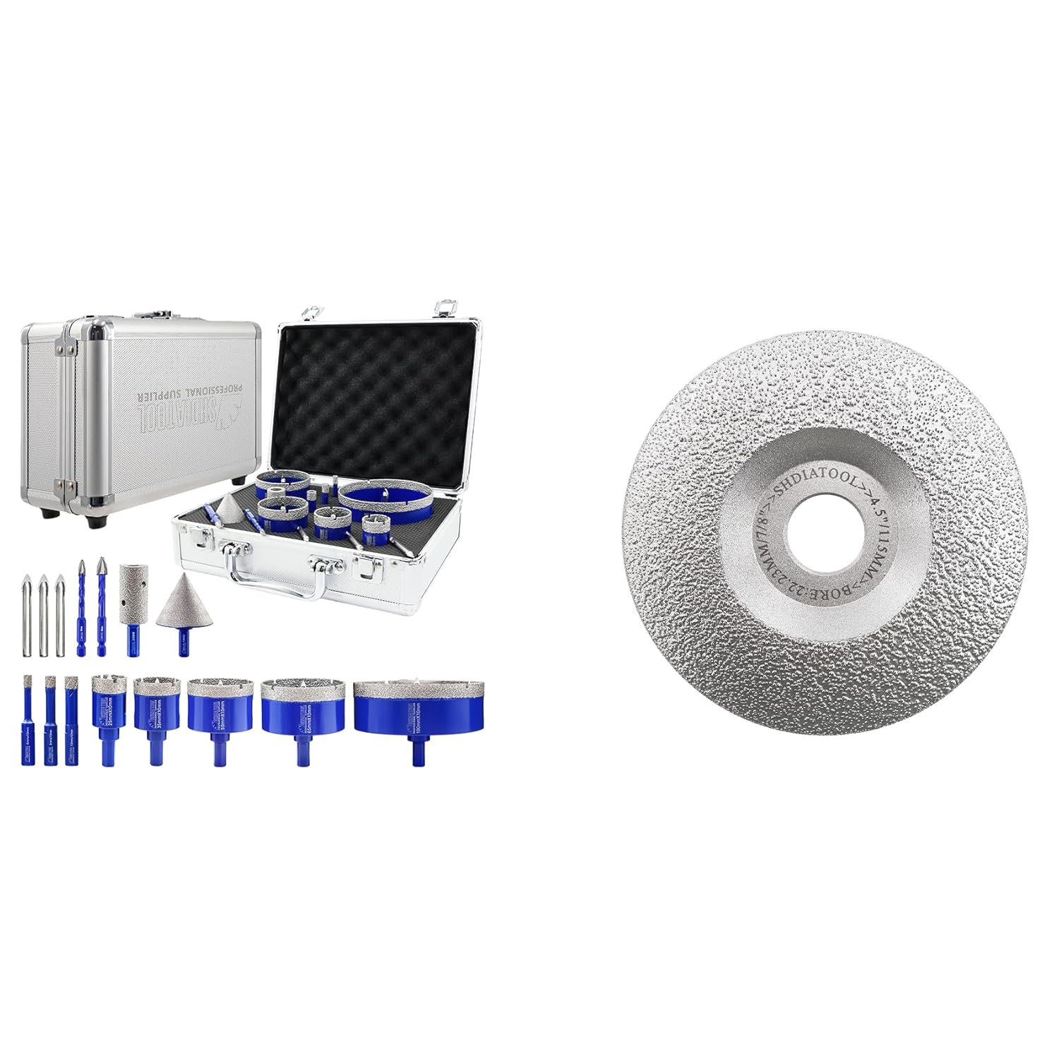 SHDIATOOL Tile Diamond Drill Bits Kit, Porcelain Hole Saw Sets, Ceramic Core Bits Cutter Drilling for Stone Marble Granite 15pcs(6/8/10/25/35/50/65/100MM/20MM/2/6/8MM)