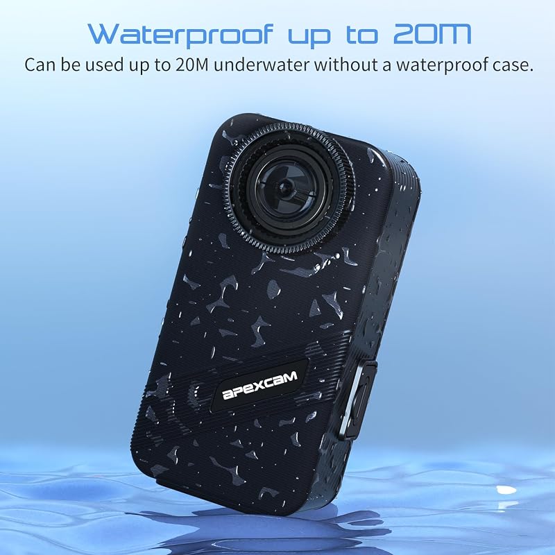 Apexcam K20 Érintőképernyős Akciókamera 4K60FPS 48MP WiFi 20m Vízálló Sportkamera 64GB Kártyával és Távirányítóval