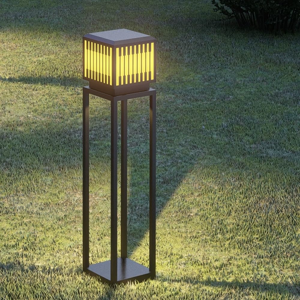 HELCEKOU Modern Landscape Path Light Square Frame Pathway Chinese Style LED Bollard Lighting Fixture Stainless Steel Yard Lights with IP65 Waterproof for Garden Lawn Driveway Walkway