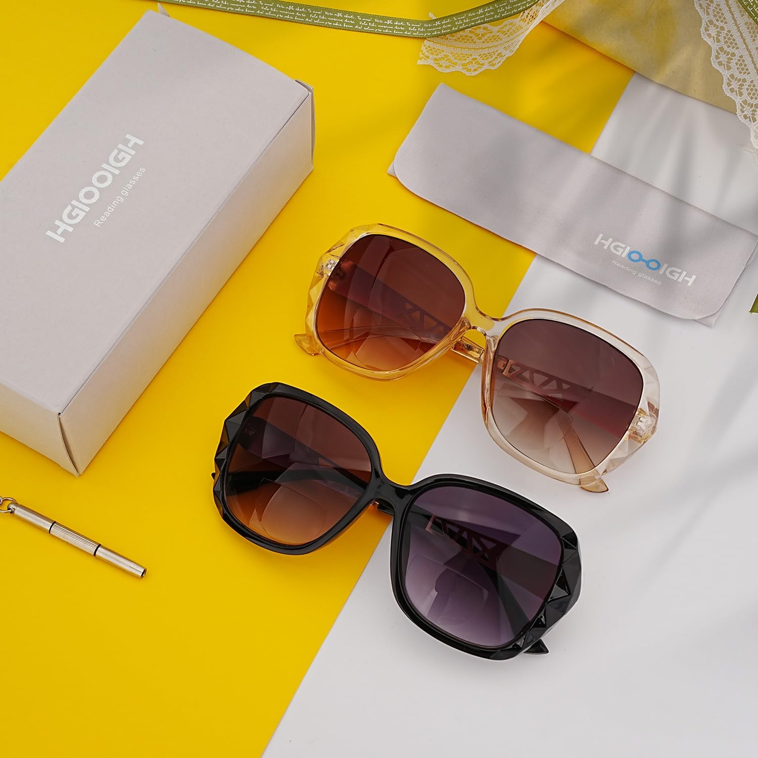 Bifocal Reading Sunglasses for Women Oversized Square Sun Reader Sparkling Composite Shiny Sunglasses with readers