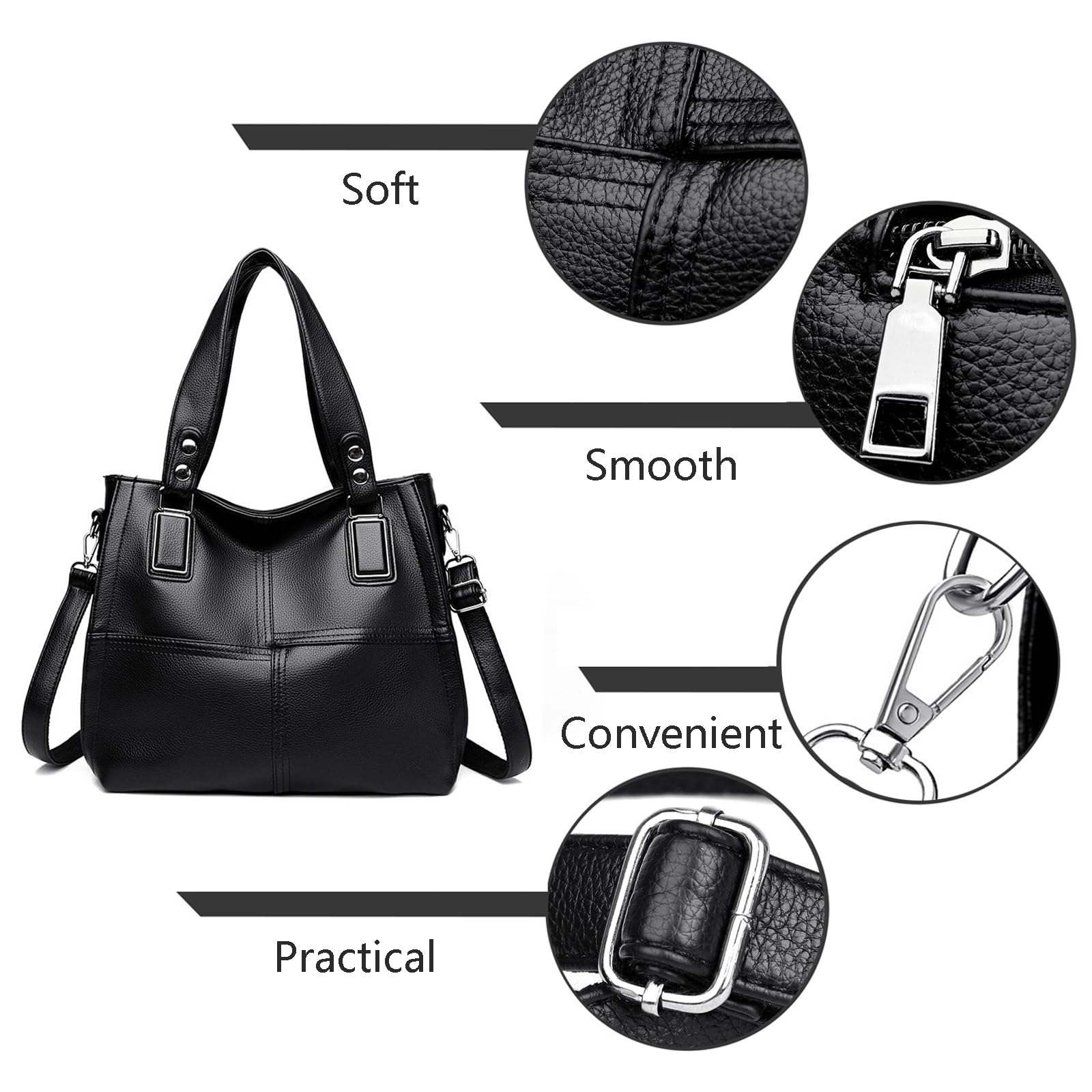 Donna Borse a Mano PU pelle Grande capacità Borsa a Spalla Hobo Multifunzionale Borsa a tracolla