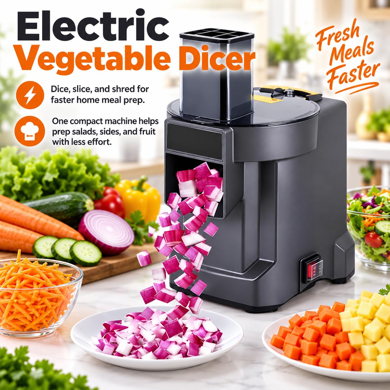 Picadora eléctrica de verduras, rodajas y rallados de 2,5 mm, 3 en 1