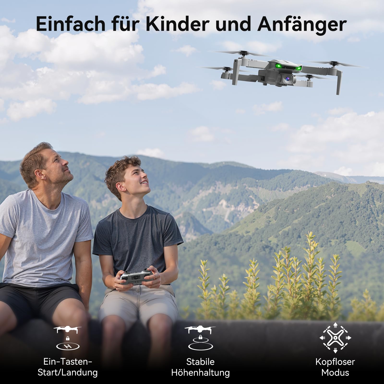 SIMREX Drohne mit Kamera für Kinder, Anfänger & Erwachsene – Faltbarer RC-Quadrocopter mit Höhenhaltung, Mini-Indoor-Drohne mit Ein‑Tasten‑Start, Geschenk für Jungen, Mädchen & Teenager