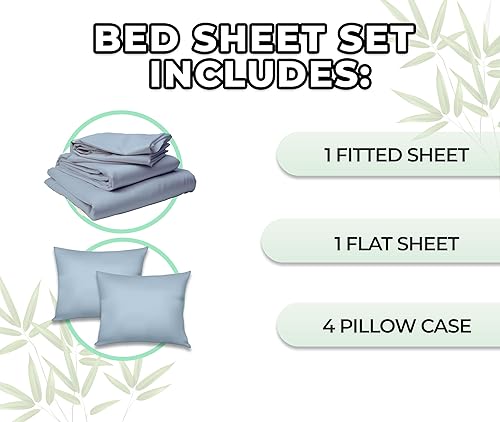 Miniatura 5 de 6 piezas de viscosa de cobre X con infusión orgánica hecha de bambú, suave, transpirable, azul cielo, tamaño King