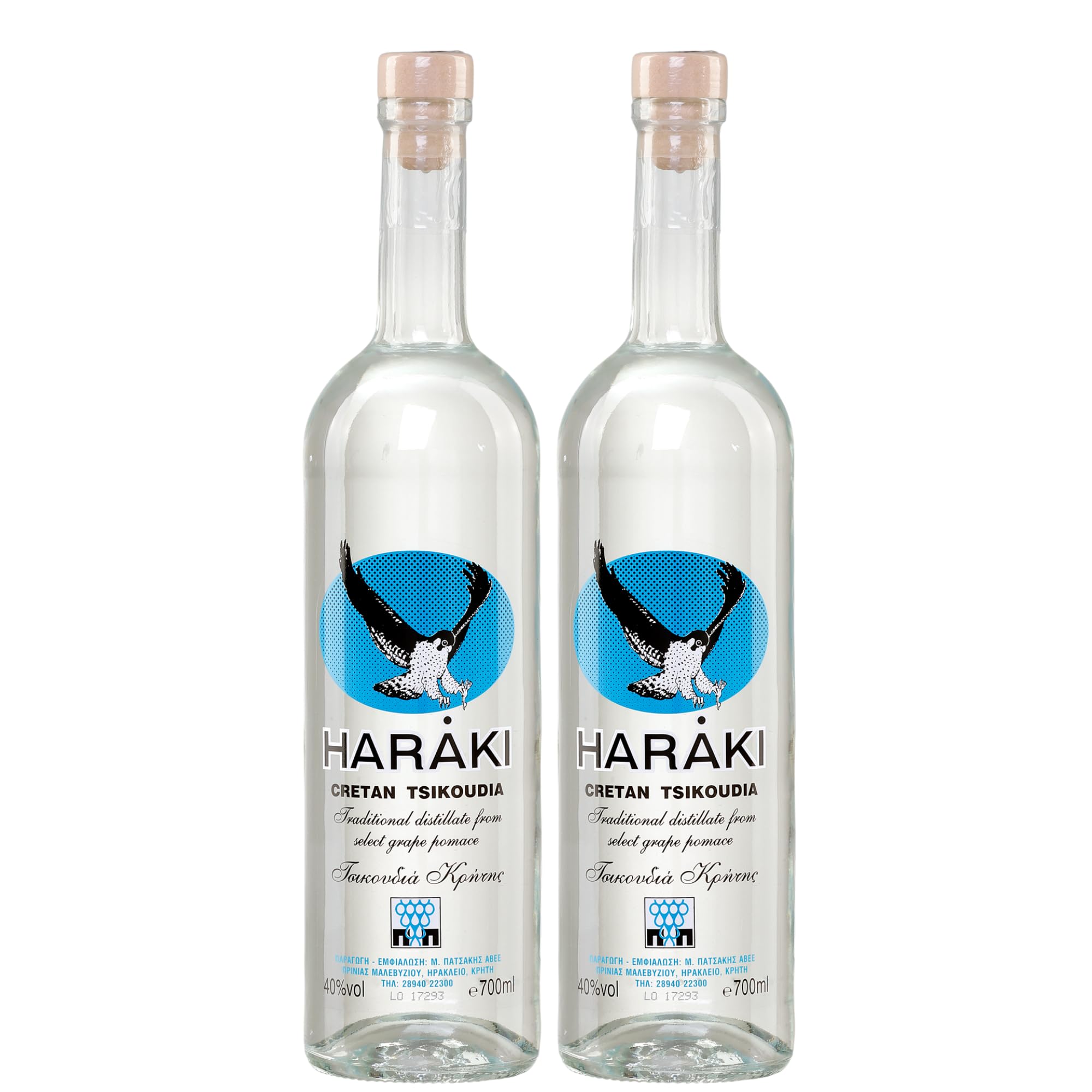 Raki von Kreta 2x 0,7l 40% Haraki Kretaraki Tsikoudia | Griechischer Tresterbrand ohne Anis | 100% Destillat | + 20ml Jassas Olivenöl