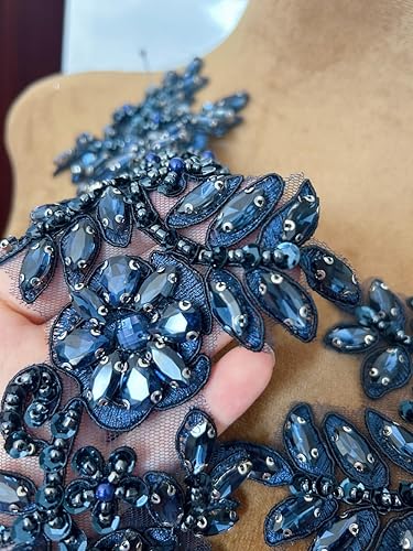 Vista 29 de 1 par de decoraciones de vestido de novia de 5.1 x 13.4 in, parches de encaje para coser con cuentas de diamantes de imitación sueltas, piedras