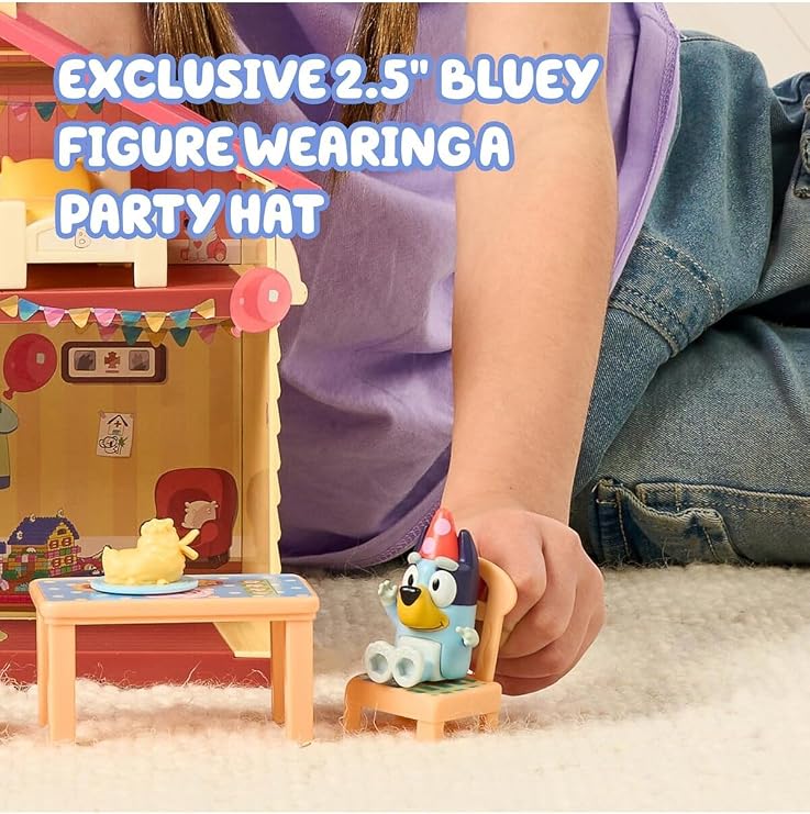 Bluey Celebration Home Playset, Taşınabilir Doğum Günü Partisi Oyun Evi Seti, 11 Aksesuar ve Figür İçeren