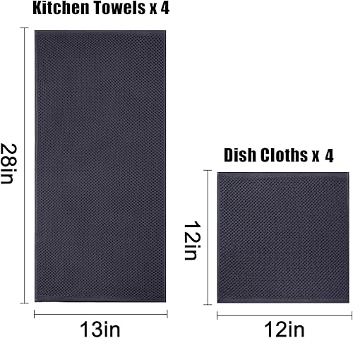 Miniatura 4 de Homaxy Juego de toallas de cocina y paños de cocina 100% algodón (gris oscuro, paquete de 8) y toallas de cocina de rizo (negro, 13 x 28 pulgadas,
