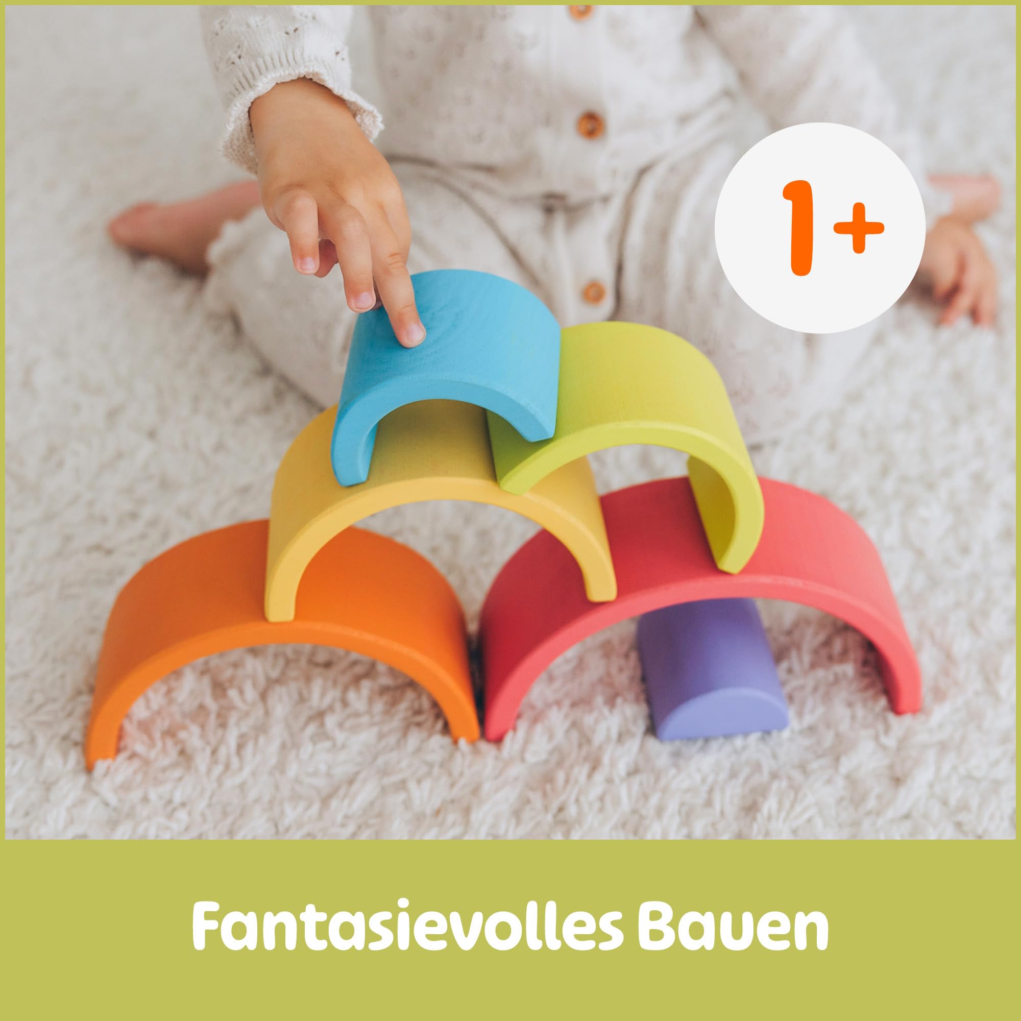 Merle Toys® Regenbogen Holz Spielzeug ab 1 Jahr, Holz Regenbogen Montessori – Ansicht 2