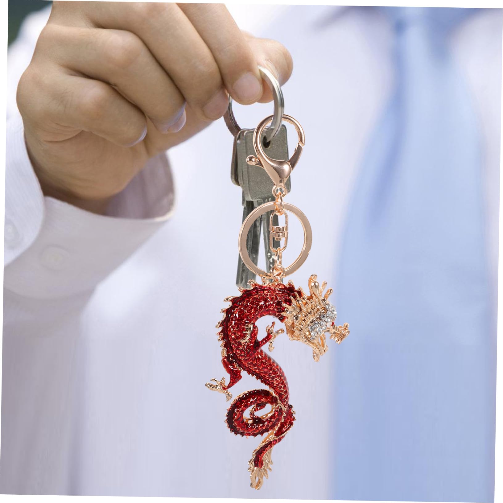 Healevedein Jahr des Drachen Schlüsselanhänger gefälscht Schlüsselbund Hallo glucksbringer auto schlüsselanhänger car key chain Schlüsselkettenringe Keyring -Zubehör Legierung rot