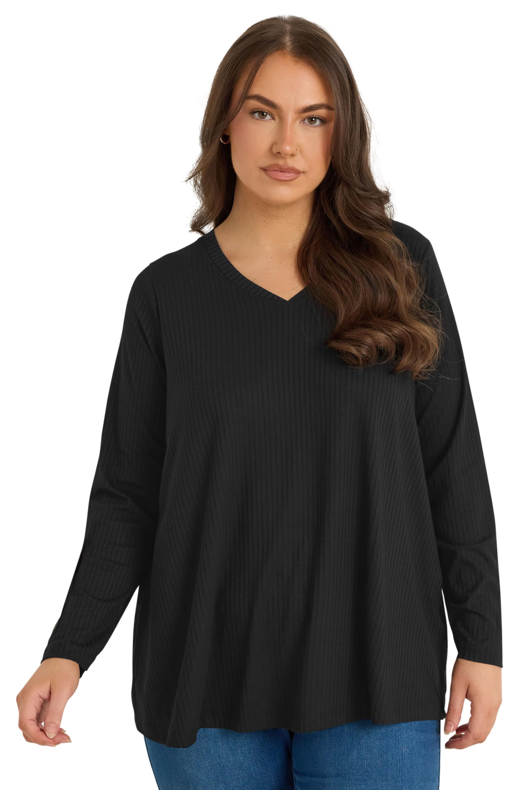 Evans Women's Black Curve Premium Ribbed Modal Blend Swing Top - Plus Size Curve