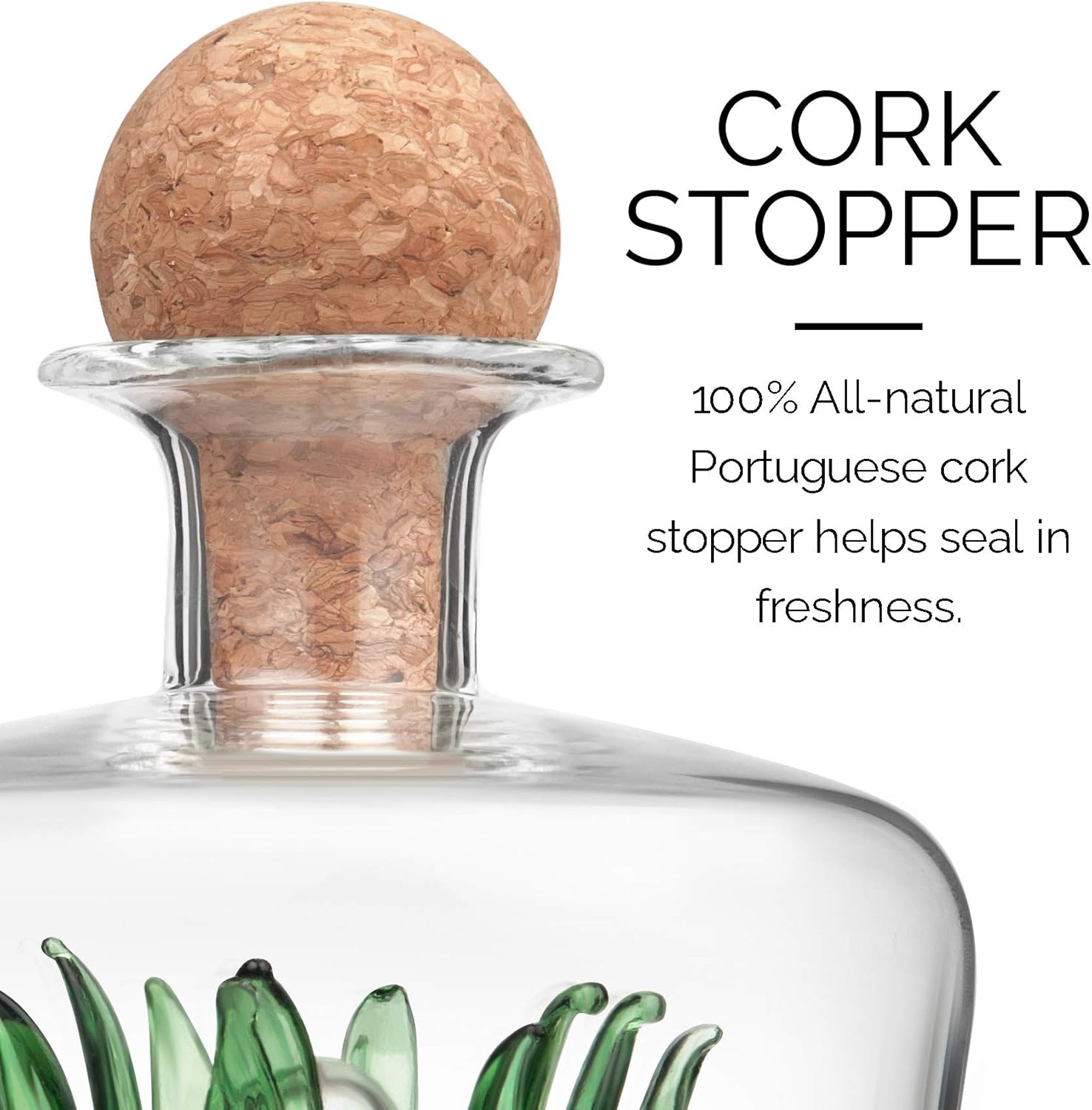 Clear Glass Tequila Decanter with Cork Stopper and Agave Design