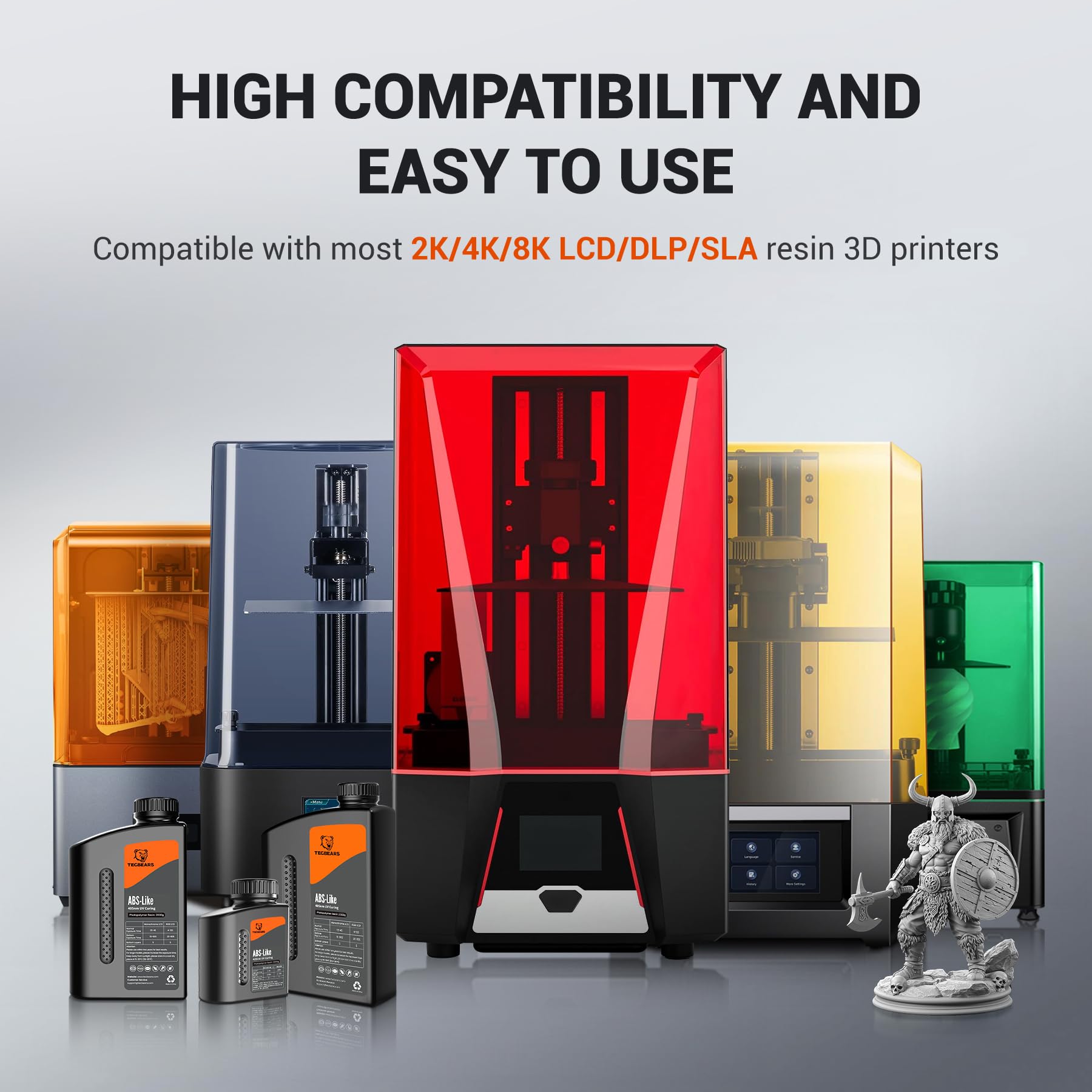 TECBEARS Resina ABS-Like para impressora 3D Gris oscuro 2KG, UV 405nm Curado Resina, Alta resistencia, fuerte tenacidad y alta precisión, Compatibilidad con LCD y DLP Impresoras 3D