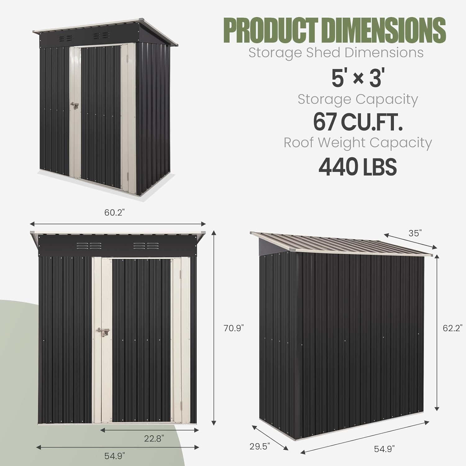5x3 FT Outdoor Storage Shed, Metal Garden Shed with Lockable Door, Anti-Corrosion Tool Shed with Sloping Roof, for Backyard Patio Lawn