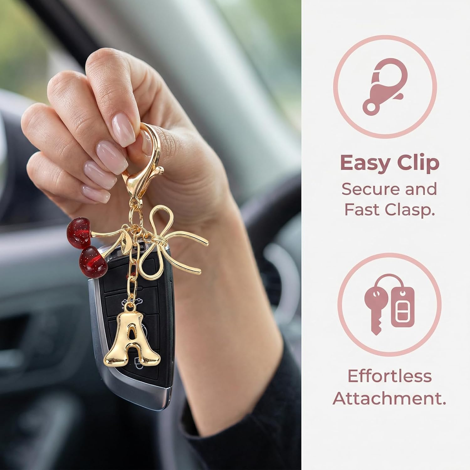 Initial Keychain Cherry Bag Charms, Cute Letter Accessories Gift for Women Girls Purse Tote Backpack Car Key Chain image 4