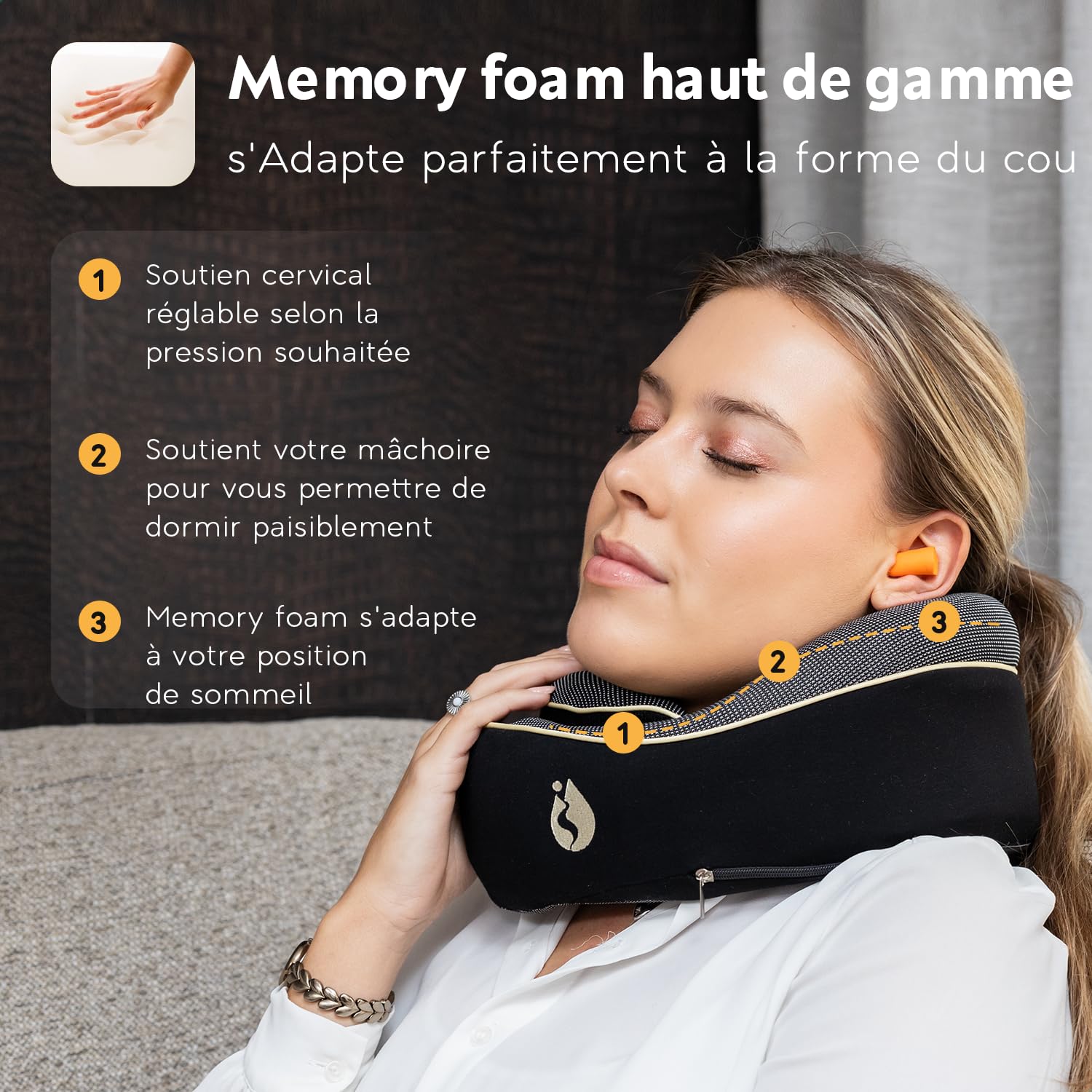 Coussin de Voyage – Oreiller de Voyage Ergonomique en Mousse Mémoire – Coussin Avion Compact et Confortable –Oreiller pour Avion, Train et Voiture