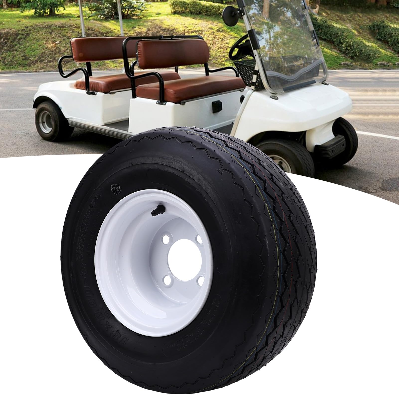 Asixxsix 18x8.50-8 Neumáticos de Cortacésped con Borde, 4 Pernos 4 Capas de Neumáticos sin Tubería y Conjunto de Ruedas, Neumático de Césped de Goma Delantero/Trasero para Montar
